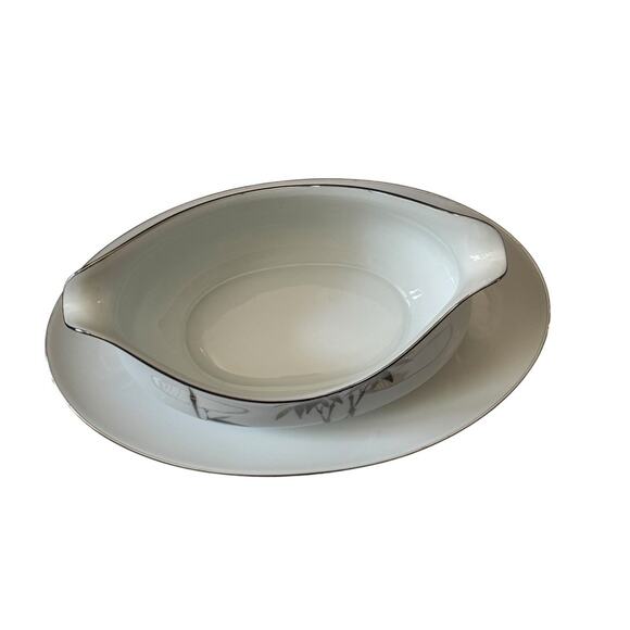 VTG Sango Bamboo Japan Gravy Boat W/ Attached Underplate 1980’s Discontinued - Picture 6 of 8